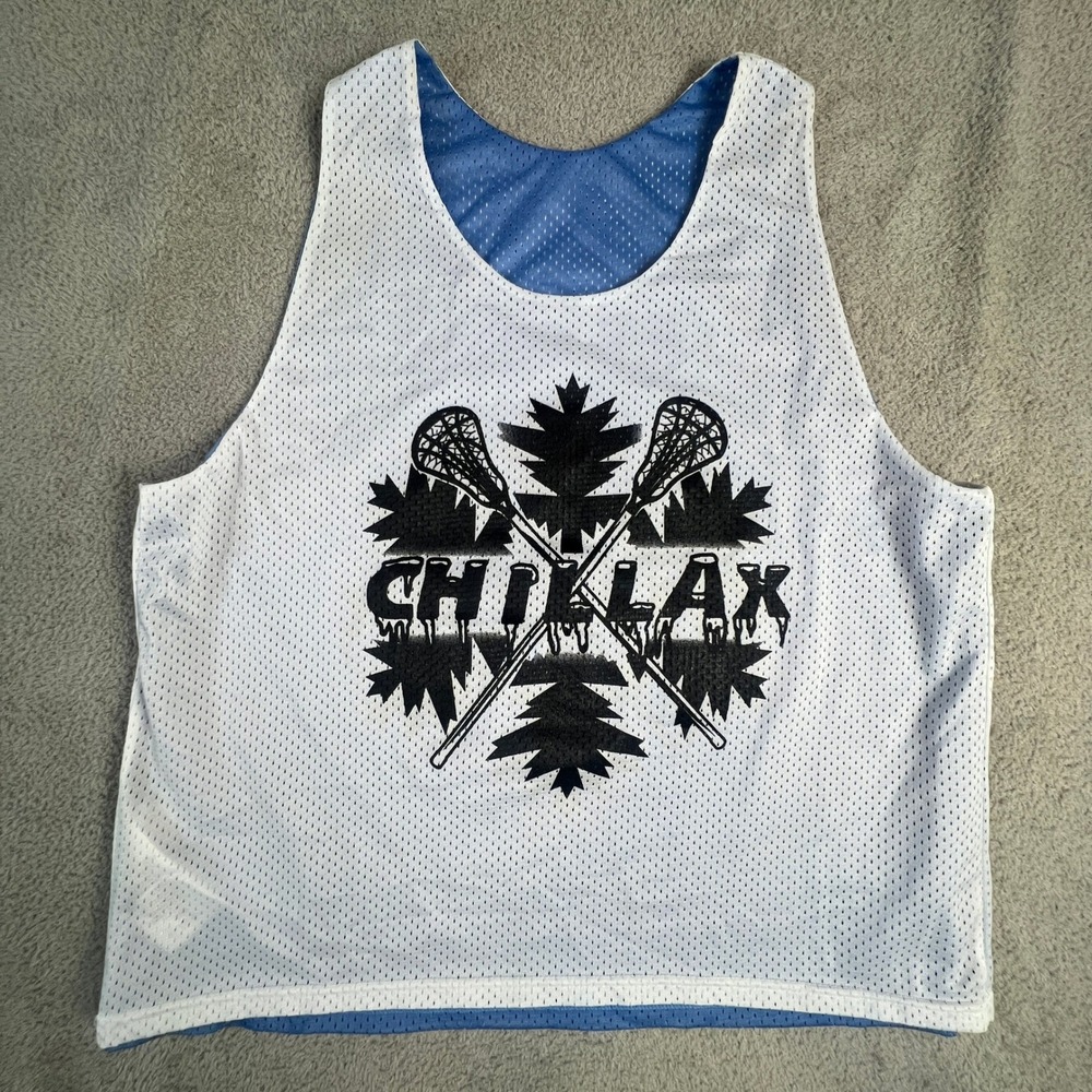 Alleson Athletic Women Blue White Reversible Lacrosse Mesh Tank Top Chillax L/XL
